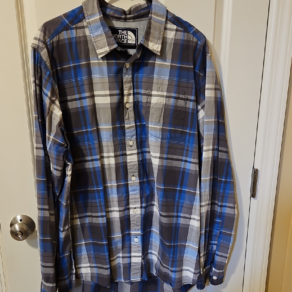 The North Face Men's Gray and Blue Checkered Shirt